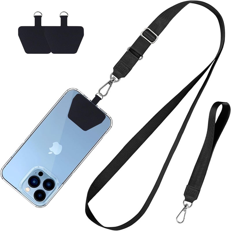CACOE Phone Lanyard 2 Pcs-1 Pcs Adjustable Neck Strap,1 Pcs Wrist Strap,2 Pads,Universal Crossbody Multifuctional Cell Phone Lanyards Compatible with Most Smartphones(Black) - Image 1